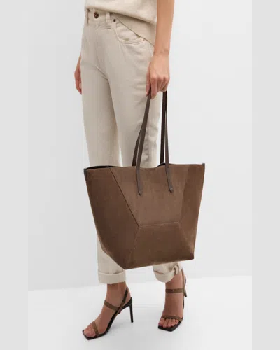 Brunello Cucinelli Bc Duo Small Geometric Suede Tote Bag In Medium Brown
