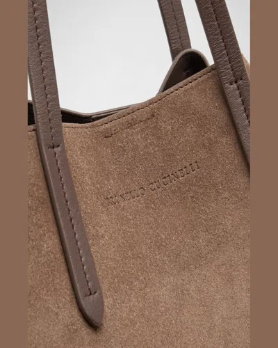 Brunello Cucinelli Bc Duo Small Geometric Suede Tote Bag In Medium Brown
