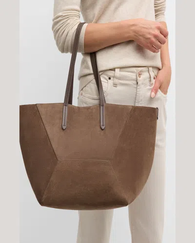 Brunello Cucinelli Bc Duo Small Geometric Suede Tote Bag In Medium Brown