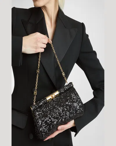 Dolce & Gabbana Medium Marlene Sequined Shoulder Bag In Black