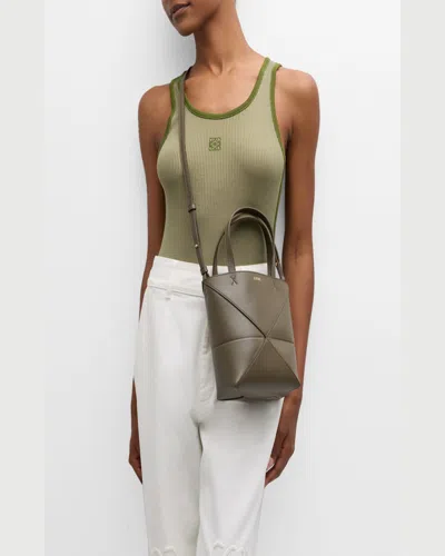 Loewe Womens Dark Khaki Green Puzzle Fold Mini Leather Tote Bag In Dark Khaki Green