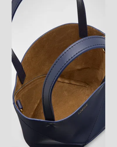 Loewe Puzzle Fold Mini Tote Bag In Shiny Leather In Abyss Blue
