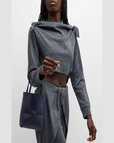 Loewe Puzzle Fold Mini Tote Bag In Shiny Leather In Abyss Blue