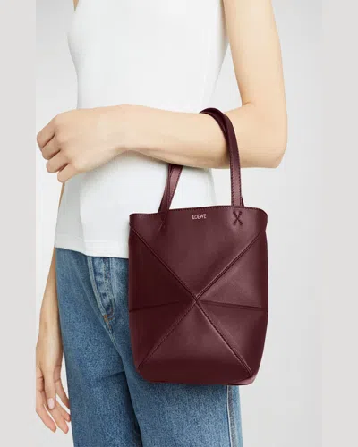 Loewe Puzzle Fold Mini Tote Bag In Shiny Leather In Abyss Blue