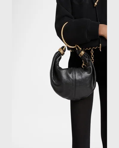 Chloé Small Bracelet Hobo Bag In Grained Leather In Black