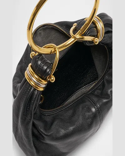 Chloé Small Bracelet Hobo Bag In Grained Leather In Black