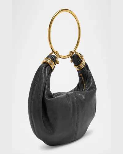 Chloé Small Bracelet Hobo Bag In Grained Leather In Black