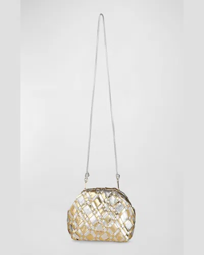 Rafe Aya Frame Metallic Leather Clutch Bag In Gold/silver