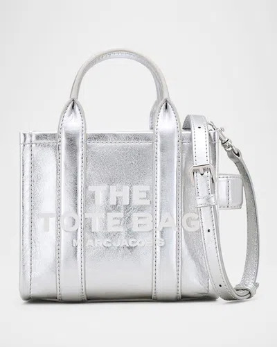 Marc Jacobs The Metallic Leather Small Tote Bag In Metallic Silver