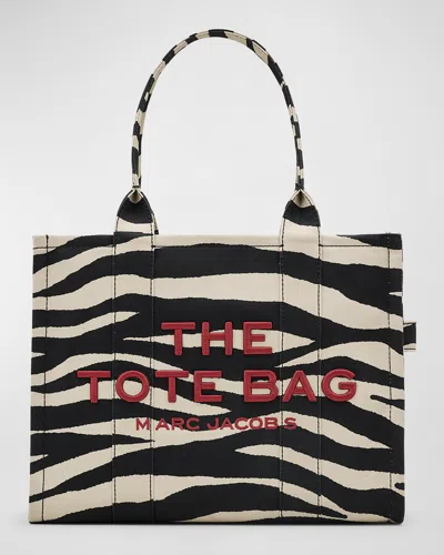 Marc Jacobs The Zebra Canvas Large Tote Bag In Blackwhite