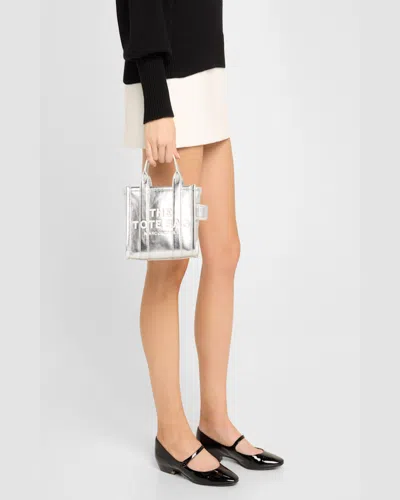 Marc Jacobs The Metallic Leather Small Tote Bag In Metallic Silver