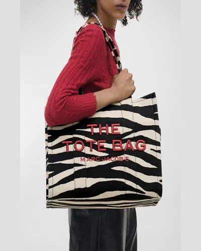 Marc Jacobs The Zebra Canvas Large Tote Bag In Blackwhite