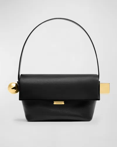 Jacquemus Le Rond Carre Leather Shoulder Bag In Black