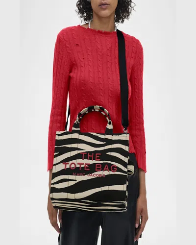 Marc Jacobs Black The Zebra Canvas Medium Tote Bag In Blackwhite