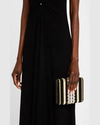 Judith Leiber Lattice Crystal Slim Clutch Bag In Champagne Jet Multi