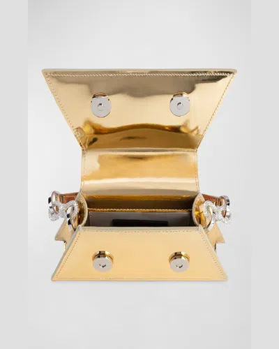 Mach&mach Samantha Bow Metallic Leather Top-handle Bag In Gold