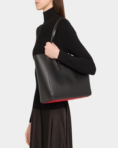 Christian Louboutin Cabata Soft Small Tote Bag In Grained Leather In Black/gunmetal
