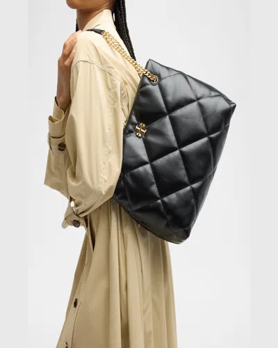 Tory Burch Kira Diamond-quilt Leather Tote Bag In Black