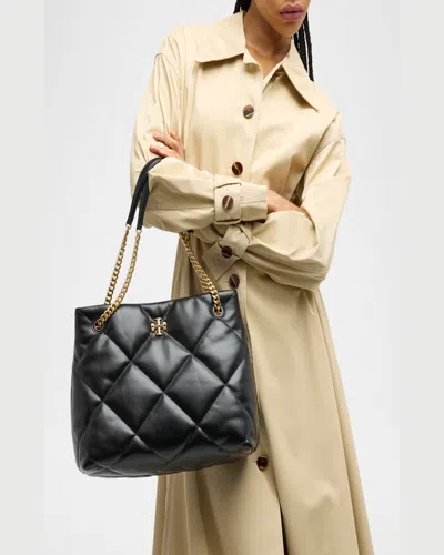 Tory Burch Kira Diamond-quilt Leather Tote Bag In Black