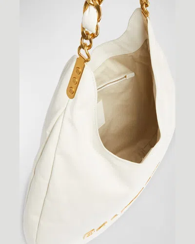 Balmain 1945 Soft Hobo Bag In Embossed Crinkled Calfskin With A Pb Labyrinth Monogram In Creme
