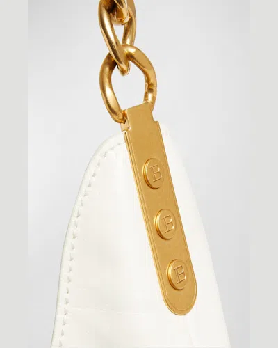 Balmain 1945 Soft Hobo Bag In Embossed Crinkled Calfskin With A Pb Labyrinth Monogram In Creme