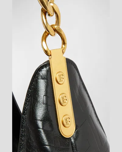 Balmain 1945 Soft Hobo Bag In Embossed Crinkled Calfskin With A Pb Labyrinth Monogram In Creme