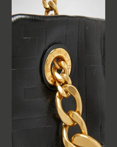 Balmain Small Crinkled Leather Tote Bag With Eyelet Embellishments In Creme