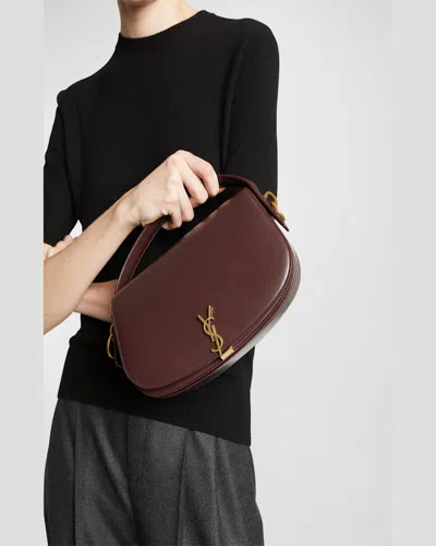 Saint Laurent Ysl Flap Crossbody Bag In Leather In Dark Currant