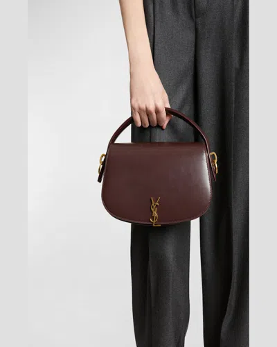 Saint Laurent Ysl Flap Crossbody Bag In Leather In Dark Currant