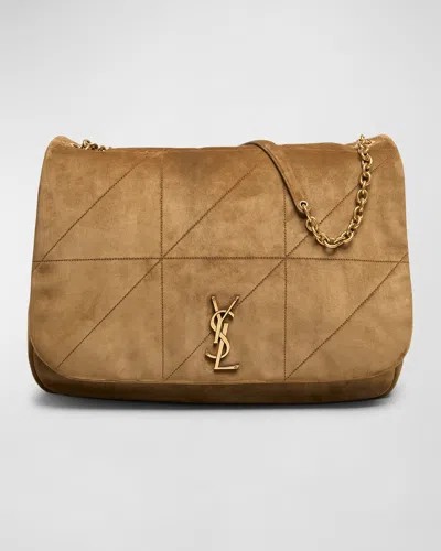 Saint Laurent Jamie 4.3 Maxi Ysl Shoulder Bag In Quilted Suede In Golden Leaf