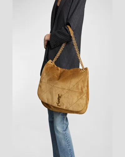 Saint Laurent Jamie 4.3 Maxi Ysl Shoulder Bag In Quilted Suede In Golden Leaf