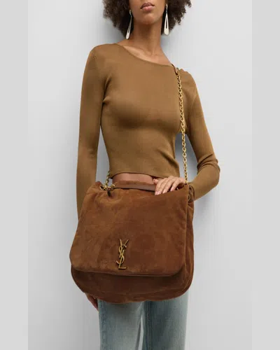 Saint Laurent Jamie 4.3 Maxi Ysl Shoulder Bag In Quilted Suede In Golden Leaf