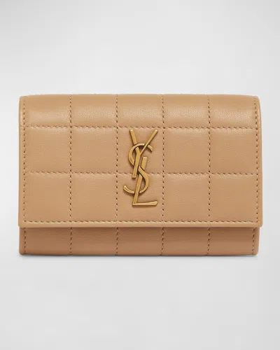 Saint Laurent Cassandra Ysl Card Holder In Quilted Leather In Dark Toffee