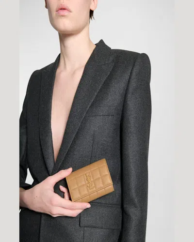 Saint Laurent Cassandra Ysl Card Holder In Quilted Leather In Dark Toffee