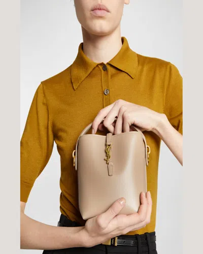 Saint Laurent Le 37 Mini Ysl Bucket Bag In Smooth Leather In Dark Beige