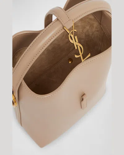 Saint Laurent Le 37 Mini Ysl Bucket Bag In Smooth Leather In Dark Beige