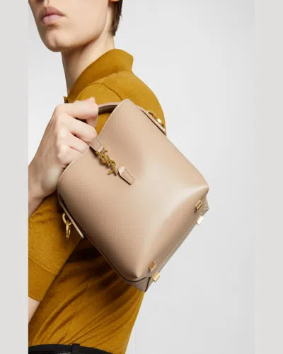 Saint Laurent Le 37 Mini Ysl Bucket Bag In Smooth Leather In Dark Beige