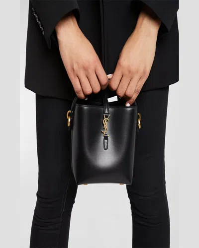 Saint Laurent Le 37 Mini Ysl Bucket Bag In Smooth Leather In Dark Beige