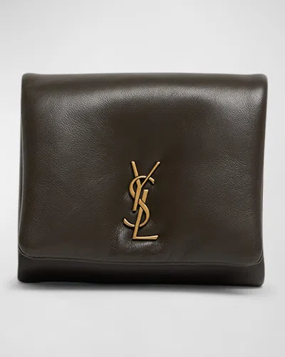Saint Laurent Ysl Compact Wallet In Plonge Leather In Light Musk