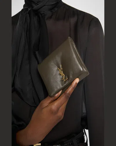 Saint Laurent Ysl Compact Wallet In Plonge Leather In Light Musk