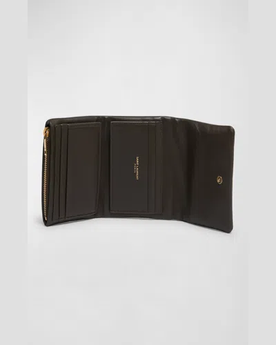 Saint Laurent Ysl Compact Wallet In Plonge Leather In Light Musk