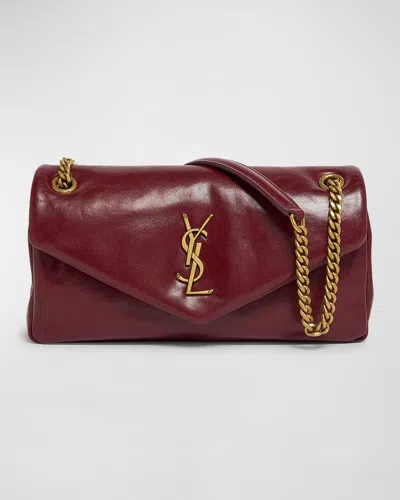 Saint Laurent Calypso Small Ysl Shoulder Bag In Smooth Padded Leather In Deep Rasberry