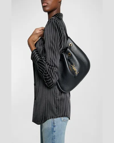 Saint Laurent Paris Vii Small Ysl Hobo Bag In Grained Deer Leather In Nero