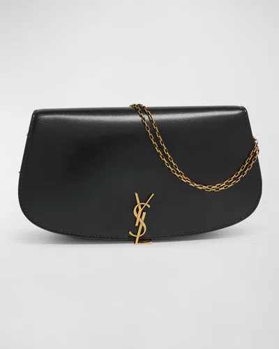 Saint Laurent Voltaire Ysl Monogram Wallet On Chain In Grained Leather In Nero