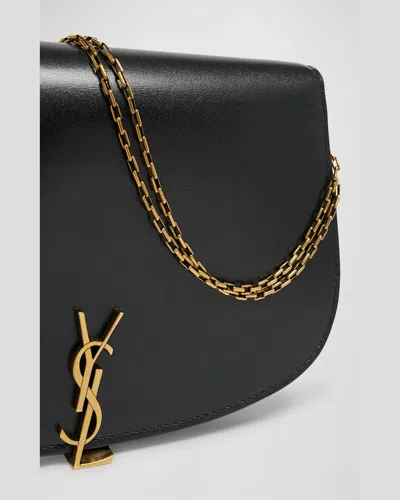Saint Laurent Voltaire Ysl Monogram Wallet On Chain In Grained Leather In Nero