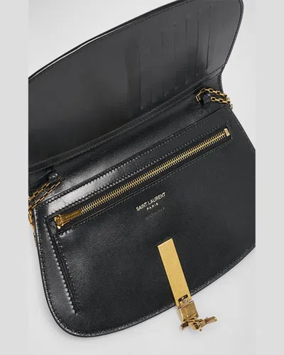 Saint Laurent Voltaire Ysl Monogram Wallet On Chain In Grained Leather In Nero