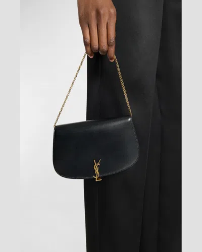 Saint Laurent Voltaire Ysl Monogram Wallet On Chain In Grained Leather In Nero