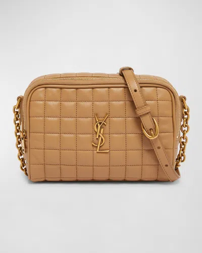 Saint Laurent Cassandre Mini Ysl Camera Bag In Quilted Smooth Leather In Natural Tan