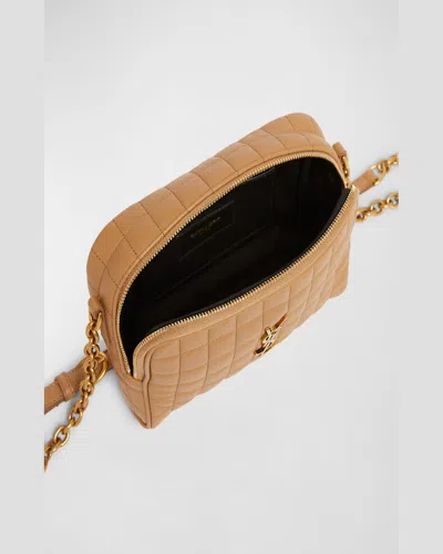 Saint Laurent Cassandre Mini Ysl Camera Bag In Quilted Smooth Leather In Natural Tan