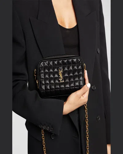 Saint Laurent Cassandre Mini Ysl Camera Bag In Quilted Smooth Leather In Natural Tan